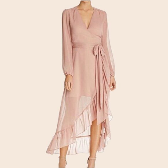 WAYF Blush Pink Long Sleeve Flowy Wrap Dress Size Large - Picture 1 of 14
